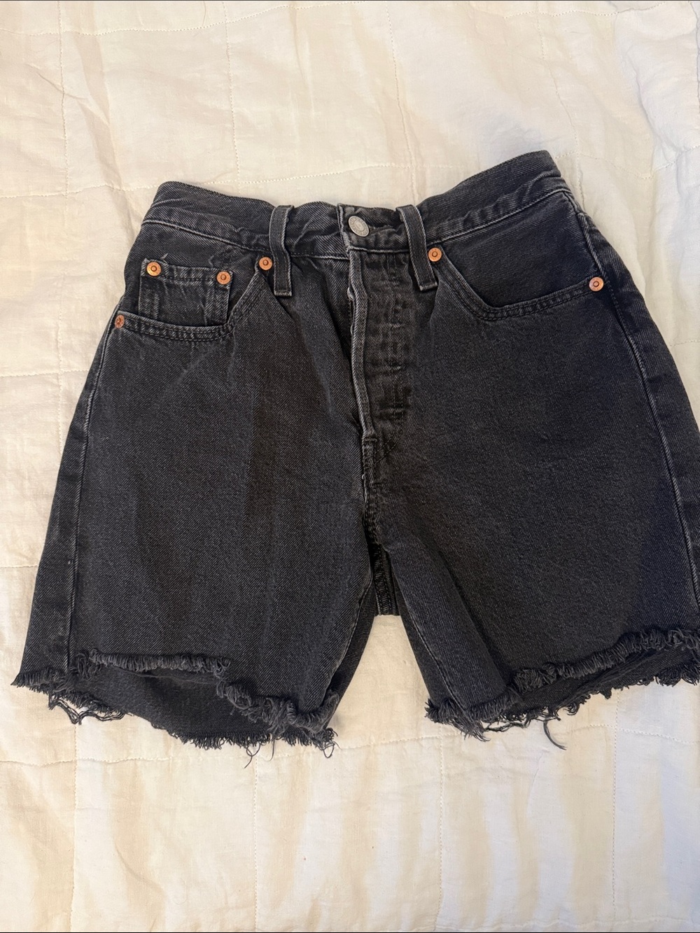 Levi's Black Frayed Hem Denim Shorts